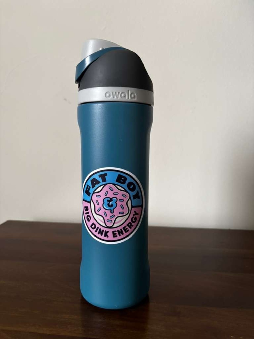 owala Teal Travel Mug with Pink Donut Sticker